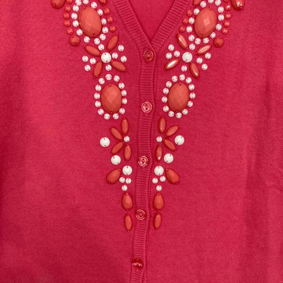 DG2 by Diane Gilman Pink Embellished Button Lightweight Knit Cardigan Large - Picture 4 of 10